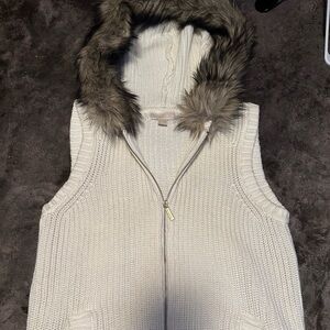MK knit fur vest size L (off white/bone color)